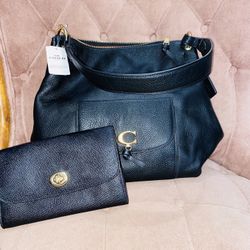 Large Coach Bag With Matching Clutch Wallet.