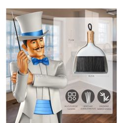 MR.SIGA Mini Dustpan and Brush Set, Portable Cleaning Brush and Dustpan Combo with Bamboo Handle, 1 Set