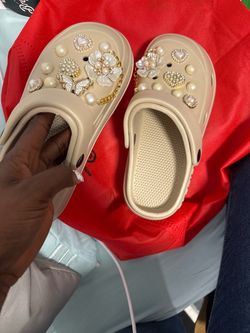 Beige Clogs with Pearl and Rhinestone Charms