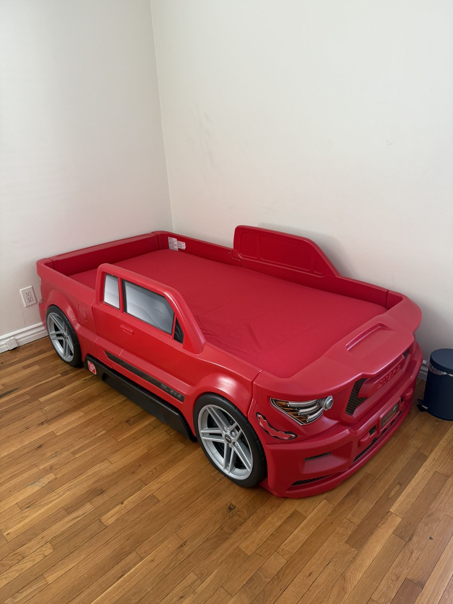 Kids Twin Car Bed Step2 Turbocharged Truck Kids Boys - Hidden Toy Storage Drawer - Ford Lightning SVT Style - Red - FREE DELIVERY TODAY ONLY! 2/2/26