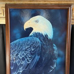 Vintage Bald Eagle Wall Art Brush Textured by Jinnie Wilson Framed 1987