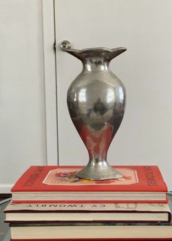 French Vintage Silver Metal Decorative Vase