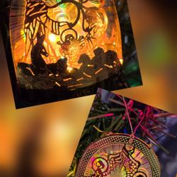 2 Vintage Christmas Diorama Bulb COVER Prism Ornaments Manger Scene & Angels