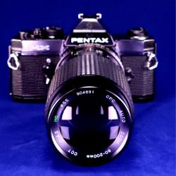 PENTAX MX 35mm SLR Film Camera With CPC 80-200mm Auto Zoom Lens
