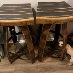 ORIGINAL STONE BREWING COMPANY WHISKEY BARREL SWIVEL STOOLS GREAT CONDITION COMES IN A PAIR OF TWO