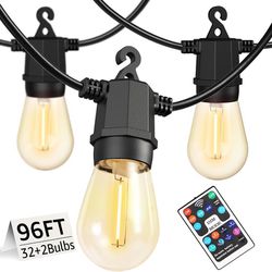 Outdoor String Lights 96FT, Outdoor Lights Waterproof with 34 Shatterproof Bulbs, Personalized 8 Lig