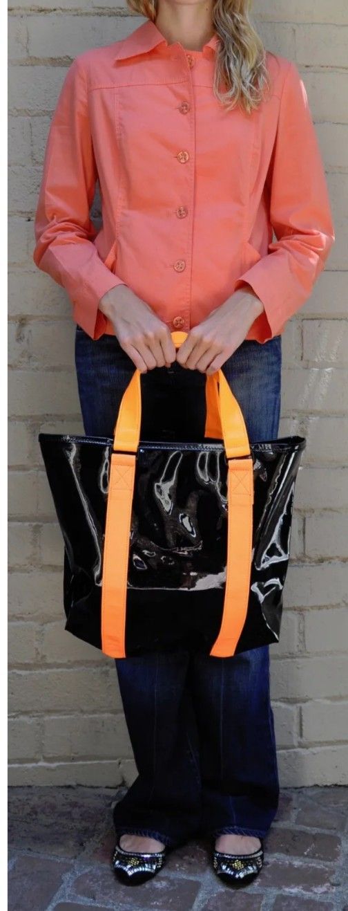 Marc Jacobs Large Tote Bag Black With Orange Straps