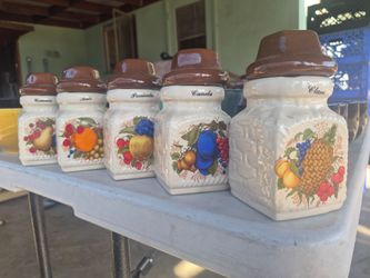 Ceramic Spice Jars Set with Fruit Design
