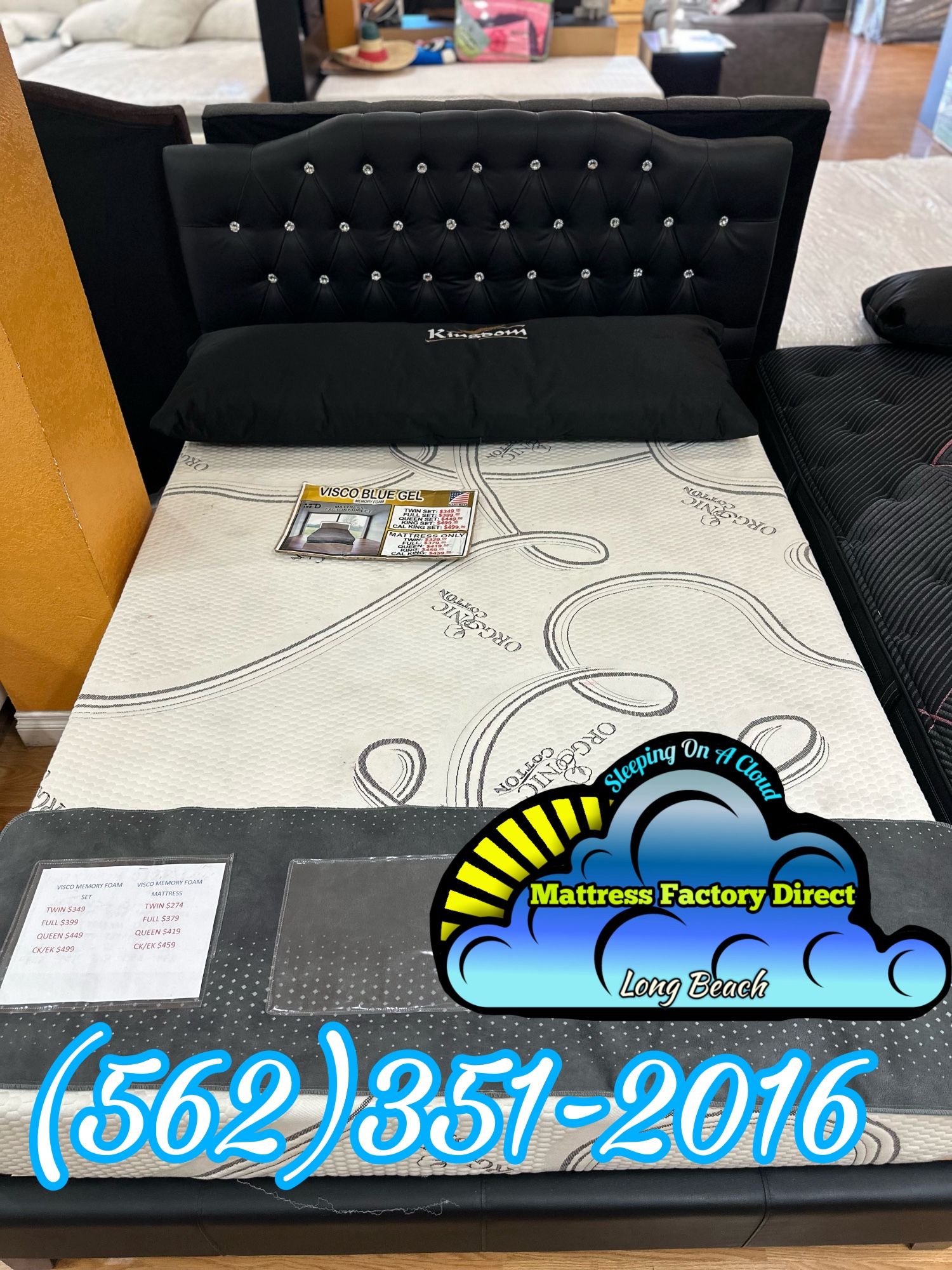 Queen Blue Gel Mattress And Box Set Diamond Bed Frame Nuevo
