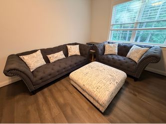 3-Piece Chesterfield Living Room Set - Sofa, Loveseat, & Matching Script Ottoman