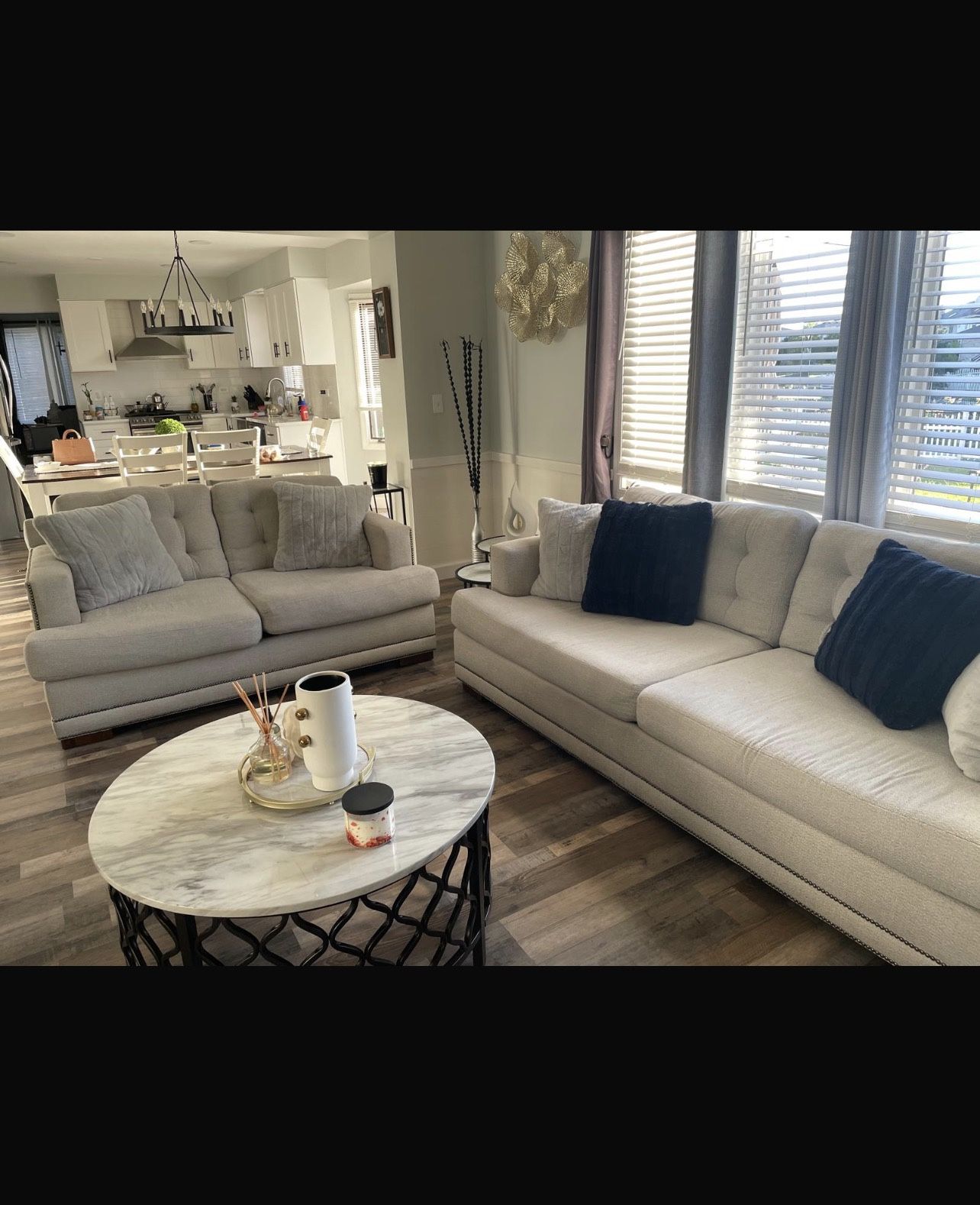 3 Piece Living Room Beige/Grey Couch Set