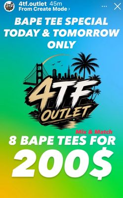 Bape t shirt deal 3 for $100 and 8 for $200