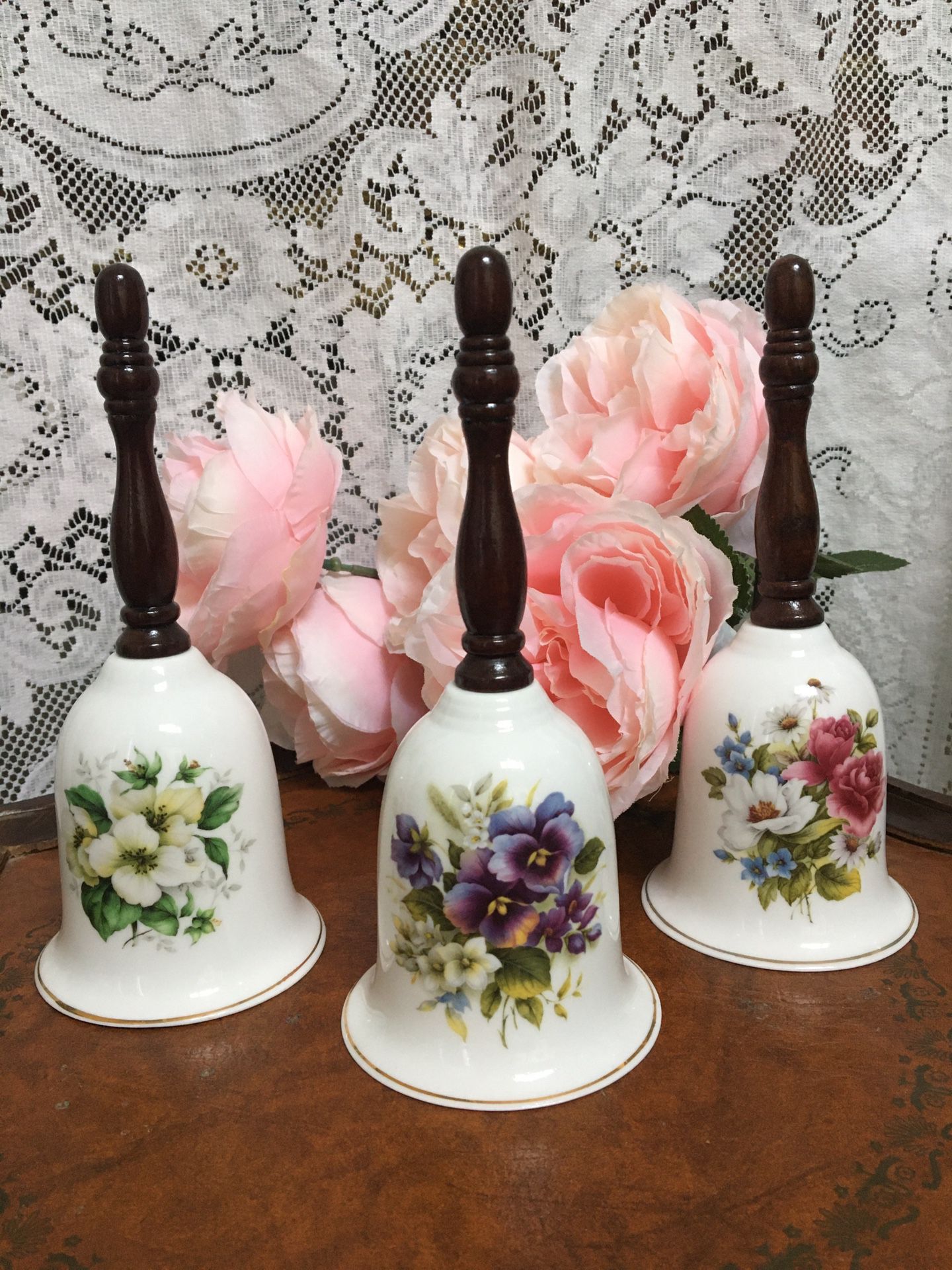 Vintage Fine Bone China Bell with Wood handle bells (3)