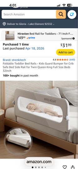 31” Foldable Toddler Bed Rail Guard