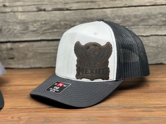 Richardson 112 Black Snapback Hat – Mexico Eagle Leather Patch
