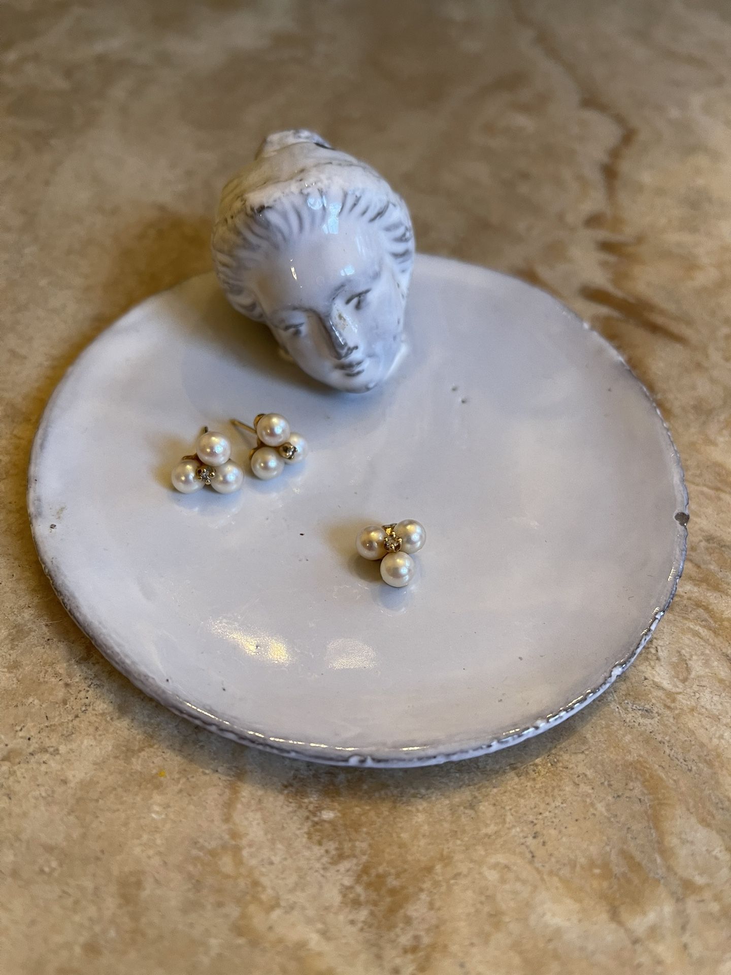 1970’s 14k Yellow Gold/pearls & Diamond Earrings & Pendant〰️