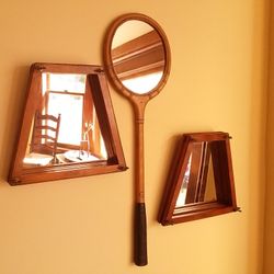 Antique Vintage Wood Squash Racquet And T Press Mirrors