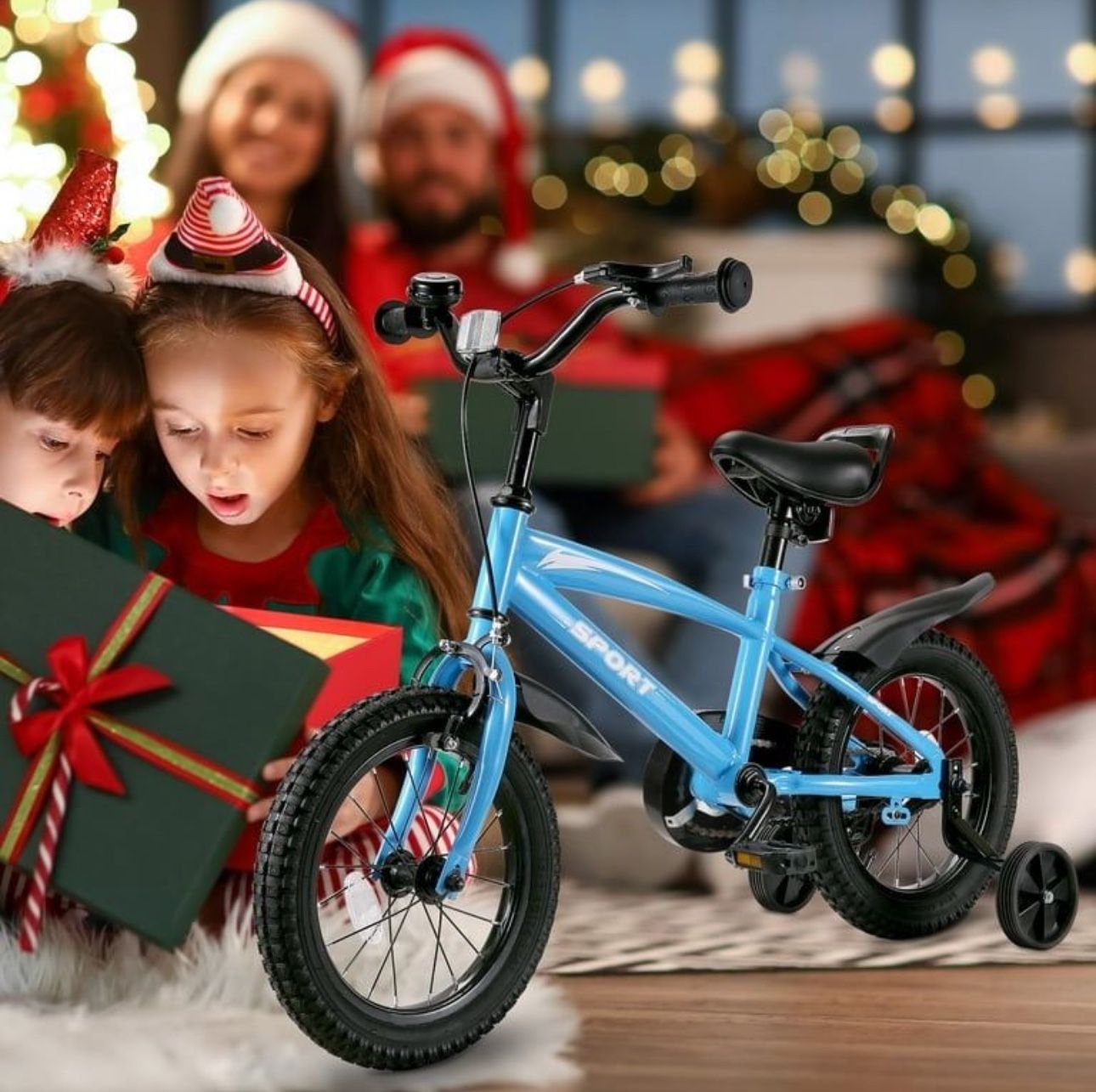Christmas gift 16” Kids Bike Girls and Boys Blue Bike with Removable Training Wheels