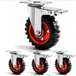 5 Inch Caster Wheels Heavy Duty, Casters Set Of 4 Safety Dual Locking Rubber Wheels, Heavy Duty - 2400 Lbs Capacity For Workbench, Cart Wheels, Furnit