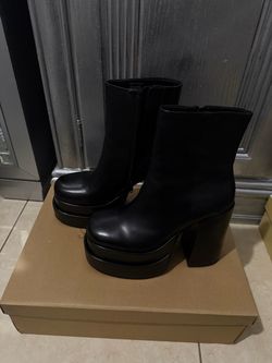 Black Platform Ankle Boots with Block Heel
