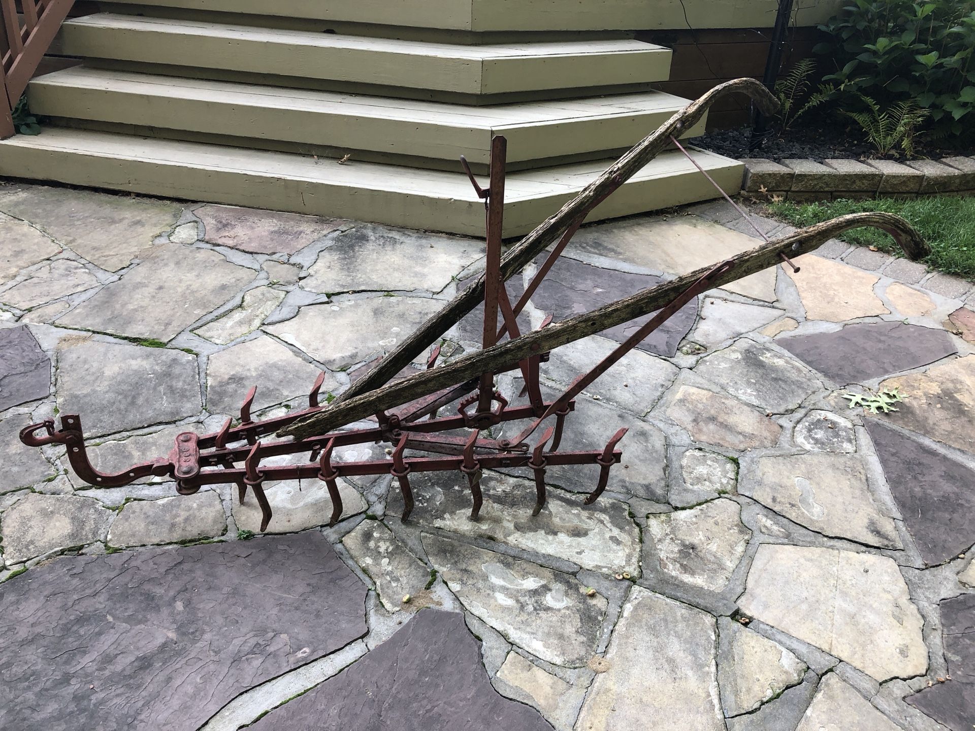 14 Tine Vintage Antique Red Horse Drawn Walk Behind Iron Plow Tiller Cultivator Farm Tool