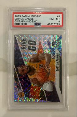 The 2019-20 Panini Mosaic Give and Go LeBron James #8 Silver Mosaic Prizm trading card is a highly sought-after collectible for basketball fans. This 