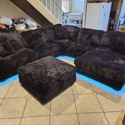 Brand New Oversize Sectional Corduroy Fabric Black W/ LED Light 6 Pcs $1399
