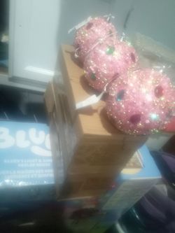 Pink Glitter Strawberry Christmas Ornaments Set of 9