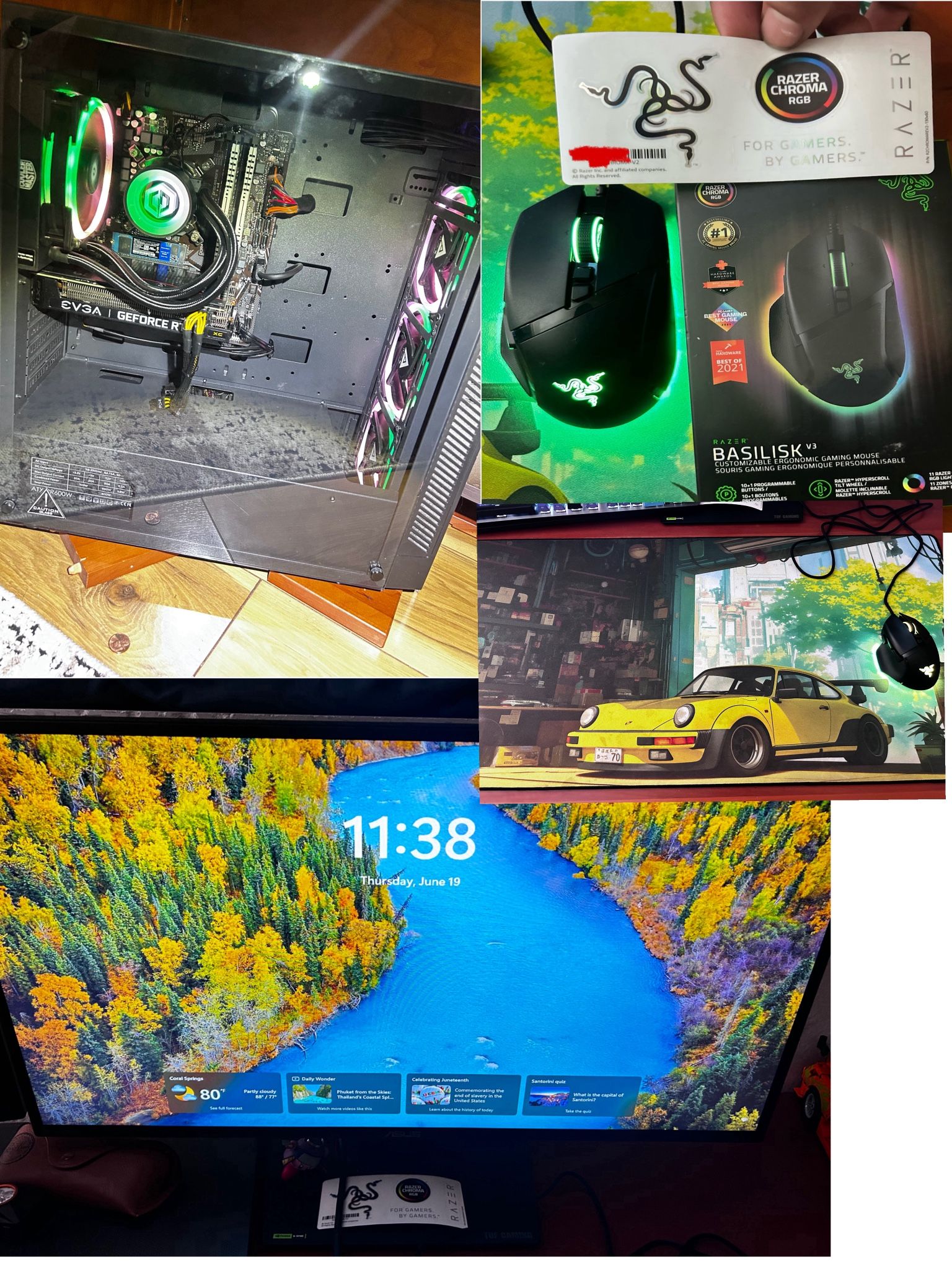 EVGA RTX3060 Pc, Asus 280 Hz Monitor, Razor Mouse, Mousepad