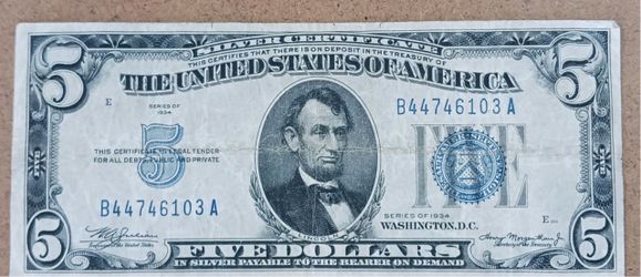 1934 Series $5 Silver Certificate - Blue Seal