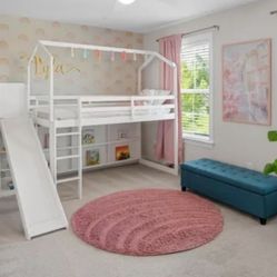 Children's Twin Loft  Bed w/ Slide, Ladder, Canopy, & Storage
