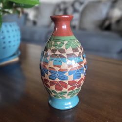 Hand Carved Multicolor Pottery Vase