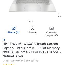 HP Envy 16” WQXGA Touch-Screen Laptop