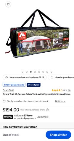 Ozark Trail 12-Person Cabin Tent, with Convertible Screen Room