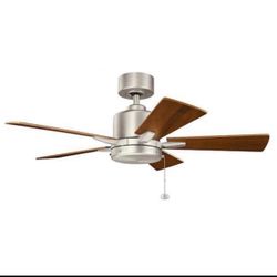 KICHLER Lucian II 42 in. Indoor Brushed Nickel Downrod Mount Ceiling Fan with Pull Chain for Bedrooms or Living Rooms