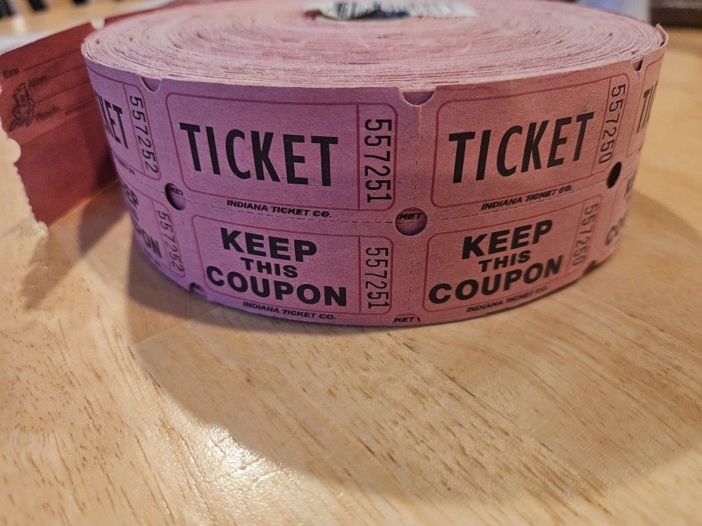 INDIANA TICKET CO. 2,000 Red Raffle Tickets Double Roll, Premium