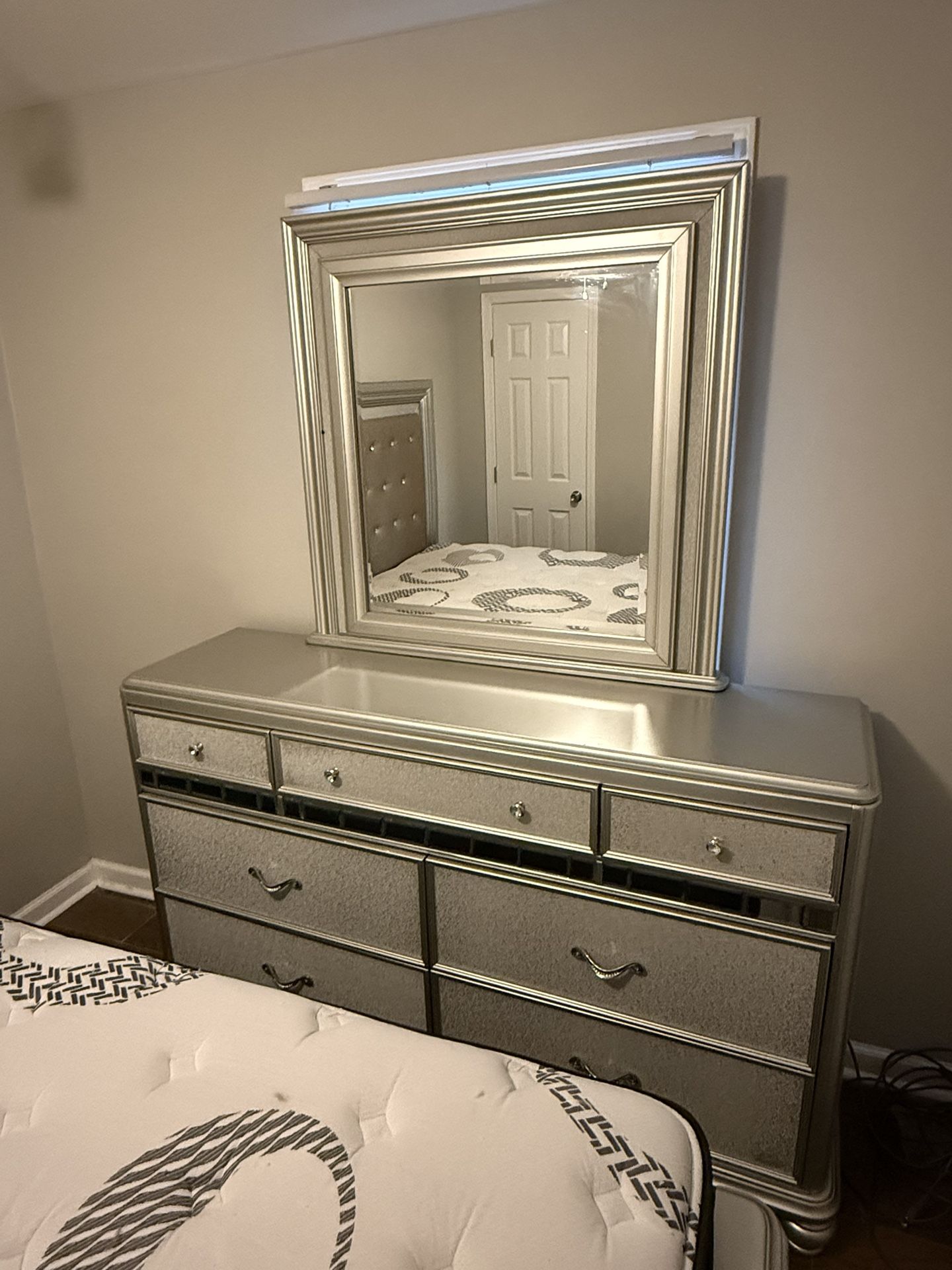Bed And Dresser /w Mirror