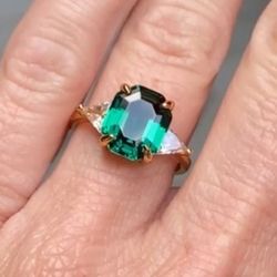 Green Sapphire Gold Plates Sterling Silver Ring