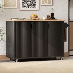 Brand New Sealed 51" Fluted Kitchen Island with Drop Leaf, Farmhouse