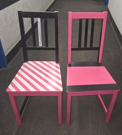 Hand-Painted Upcycled Dining Chairs (Pair) – Pink & Black Pop Art Style