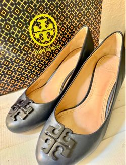 Tory Burch Navy Leather Wedges