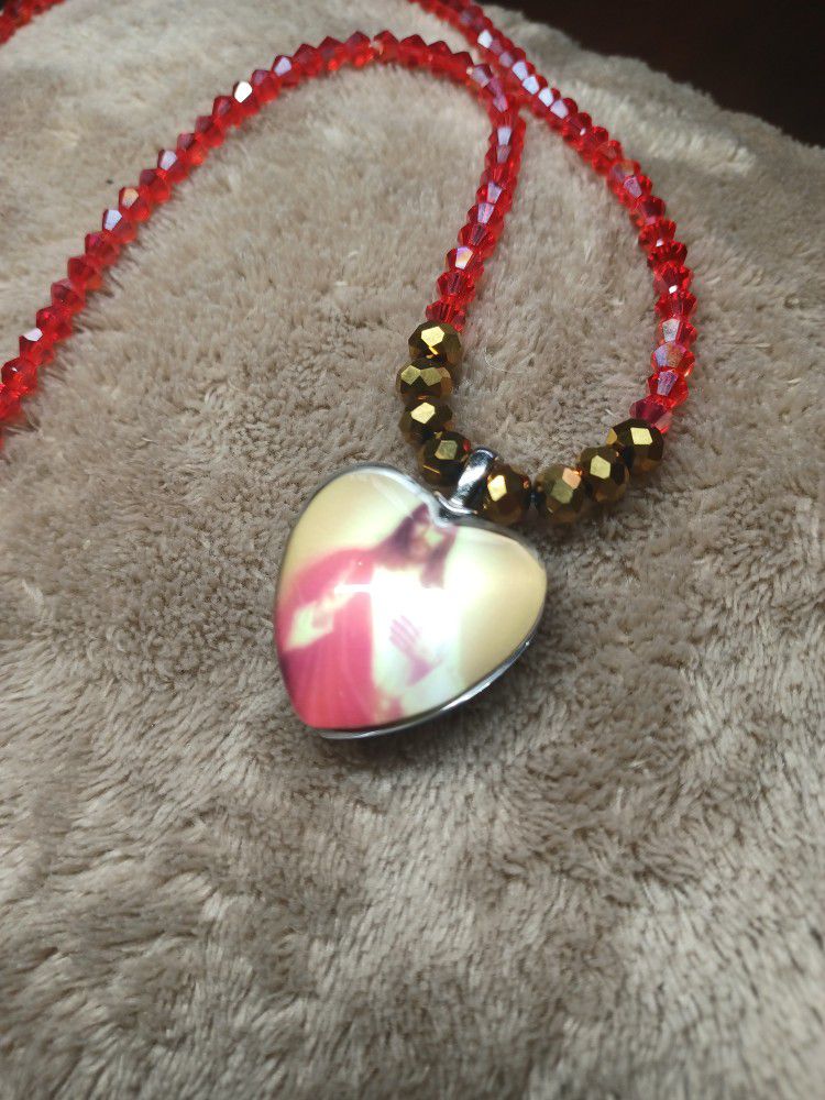 Blessing Necklace RED CRYSTAL WITH GOLD N JESUS  BLESSING 15.00
