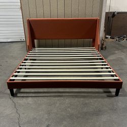 Modern Upholstered Rust Orange King Bed Frame