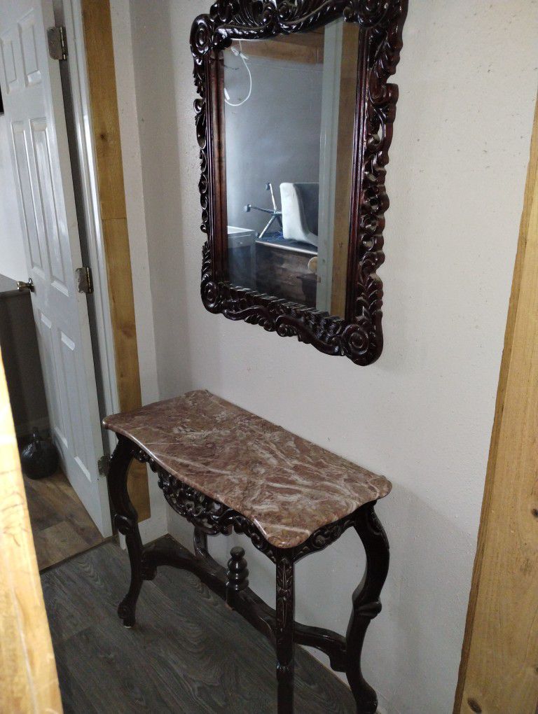Antique Entry And Mirror Set