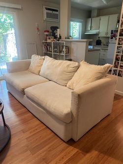 Cream Fabric 3-Seat Sofa with Cushions
