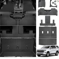Floor Mats for 2021-2024 Chevrolet/Chevy Tahoe/GMC Yukon 7 Seater with Trunk Mat All Weather TPE Rubber Cargo Liner Full Set for Chevrolet Tahoe/GMC Y