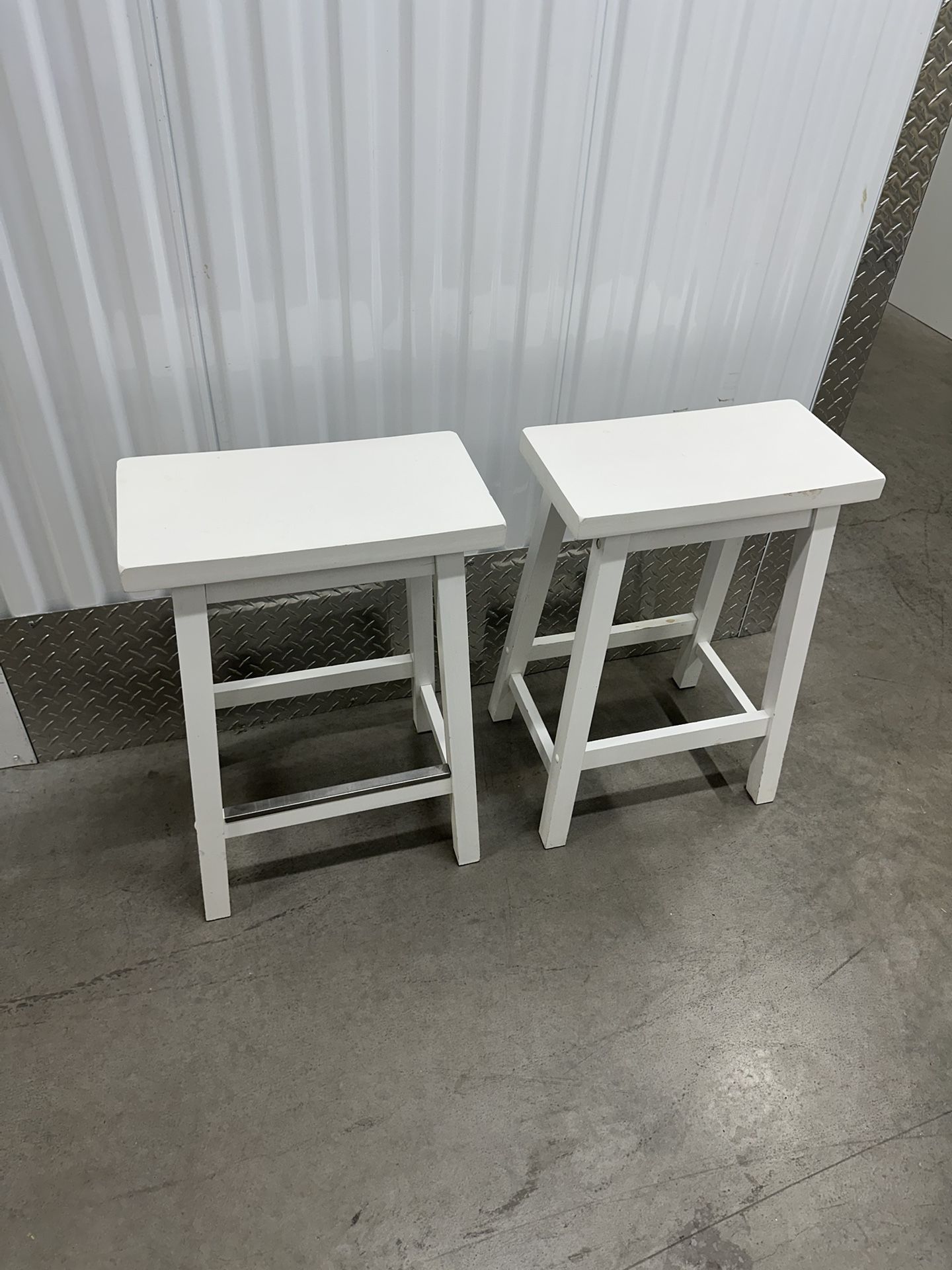 White Wood Backless Counter Bar Stools - Set Of 2 Chairs