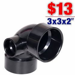 ABS DWV 1/4 Bend Elbows w/Side Inlet 3" x 3" x 2"