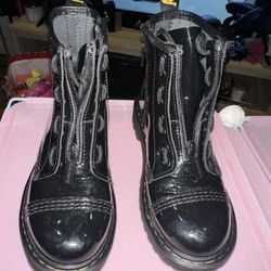 Black Patent Leather Doc Marten Boots Size 1y