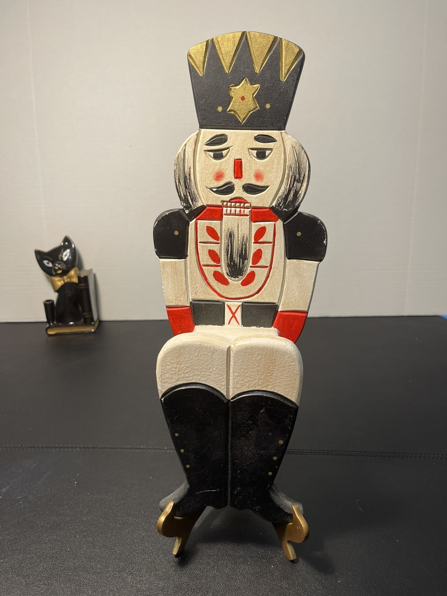 Nutcracker Vintage 1980s Wooden Hand Painted General Sitting On A Shelf Design